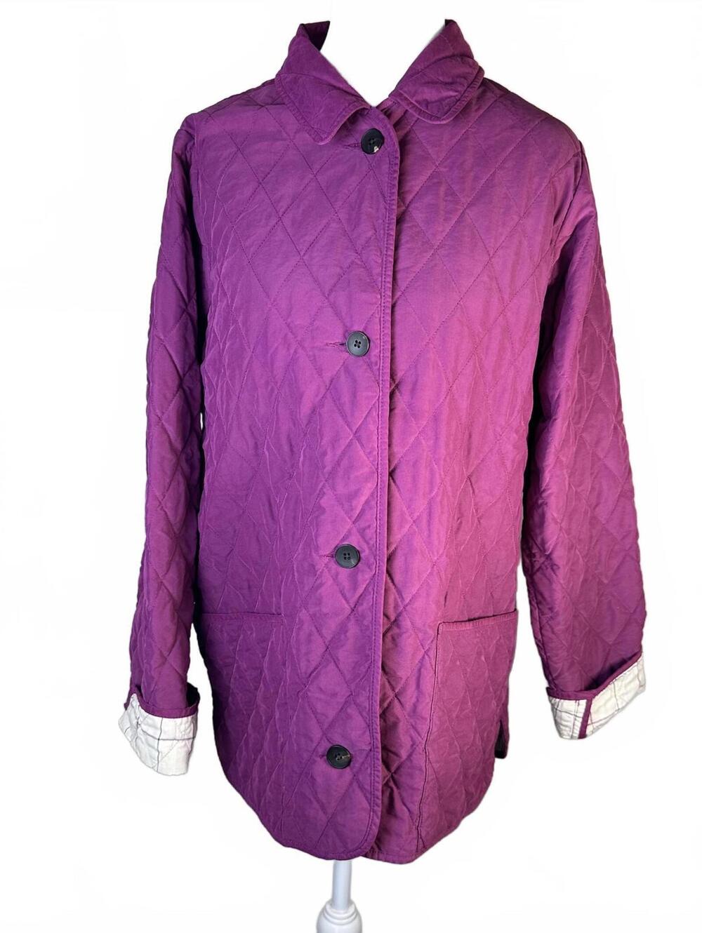 vintage LL Bean womens quilted barn coat plaid lined pink fuschia gorp girl sz S